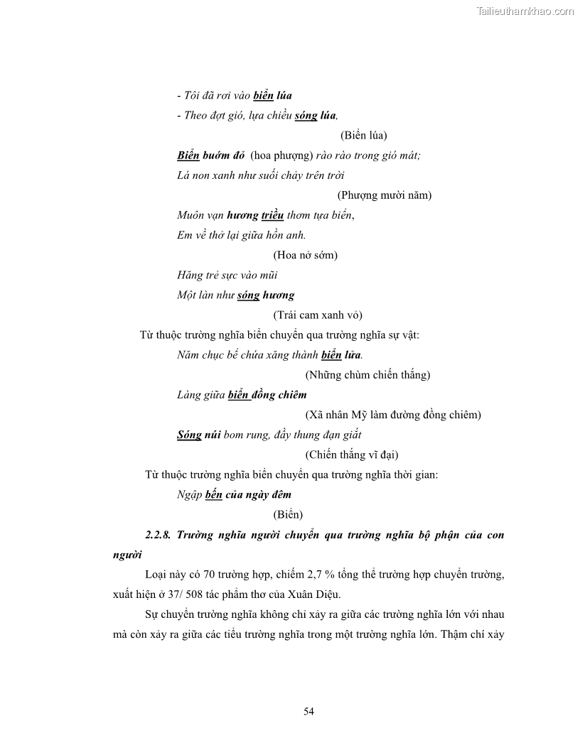 Luận văn thạc sĩ ngôn ngữ học Hiện tượng chuyển trường nghĩa trong thơ Xuân Diệu - 5 Trang 56
