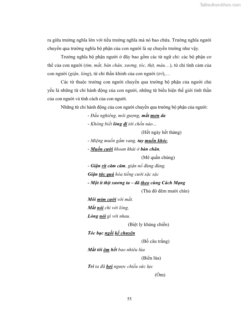 Luận văn thạc sĩ ngôn ngữ học Hiện tượng chuyển trường nghĩa trong thơ Xuân Diệu - 5 Trang 57