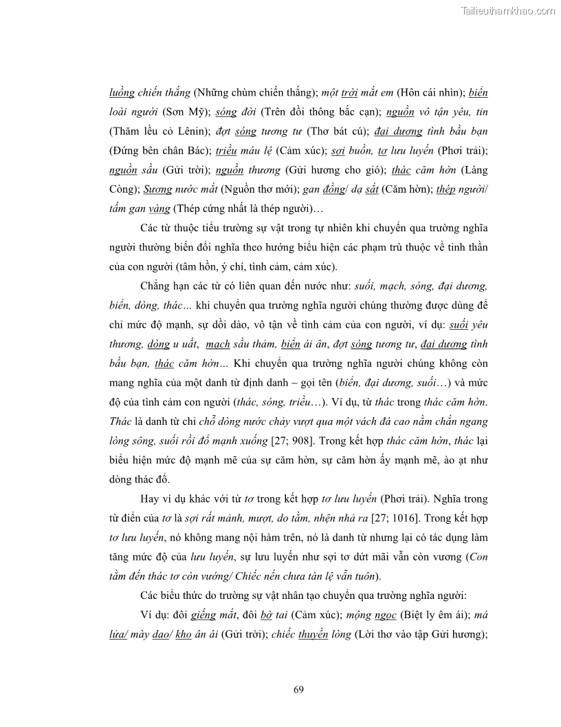 Luận văn thạc sĩ ngôn ngữ học Hiện tượng chuyển trường nghĩa trong thơ Xuân Diệu - 6 Trang 71