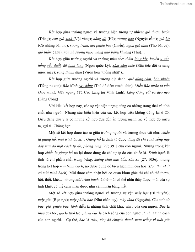 Luận văn thạc sĩ ngôn ngữ học Hiện tượng chuyển trường nghĩa trong thơ Xuân Diệu - 6 Trang 62