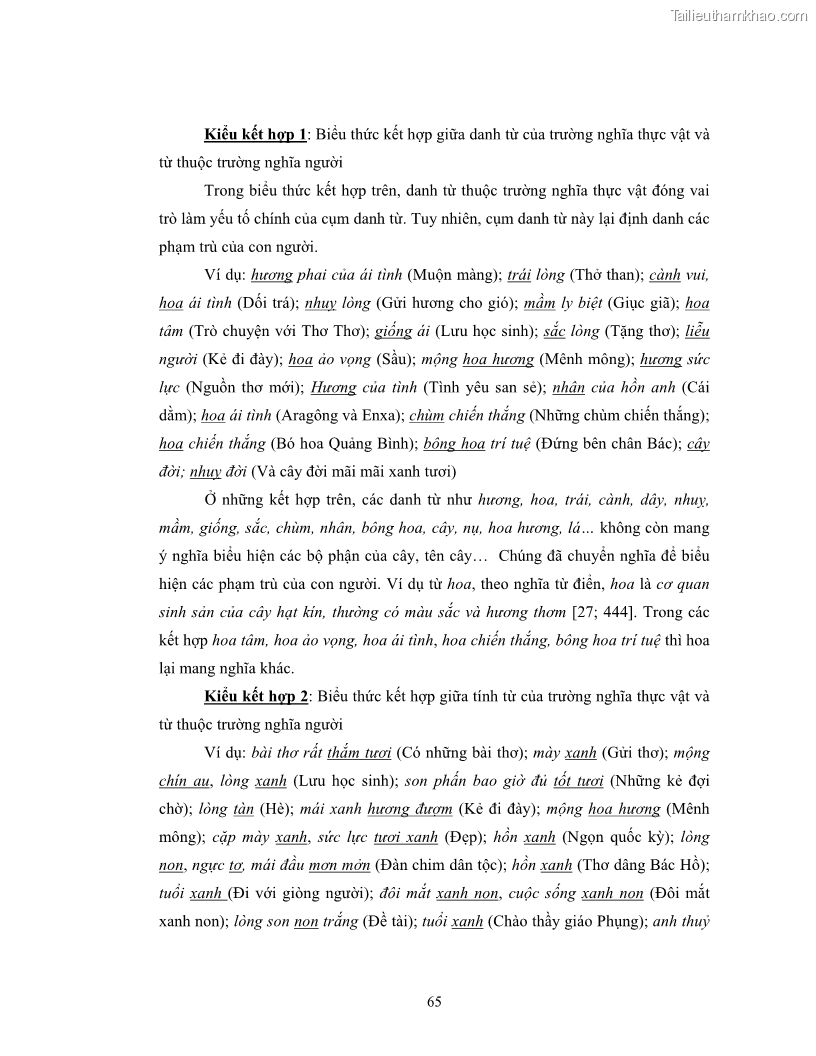 Luận văn thạc sĩ ngôn ngữ học Hiện tượng chuyển trường nghĩa trong thơ Xuân Diệu - 6 Trang 67