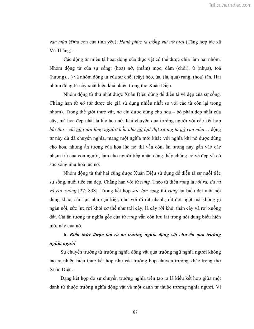 Luận văn thạc sĩ ngôn ngữ học Hiện tượng chuyển trường nghĩa trong thơ Xuân Diệu - 6 Trang 69
