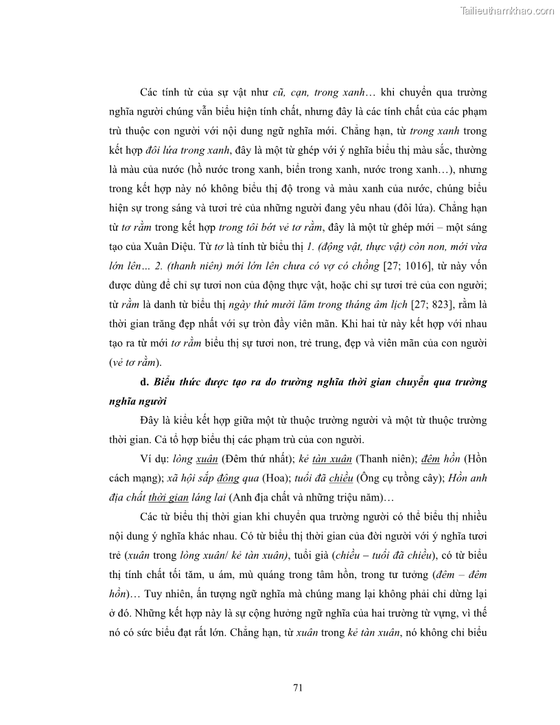 Luận văn thạc sĩ ngôn ngữ học Hiện tượng chuyển trường nghĩa trong thơ Xuân Diệu - 7 Trang 73