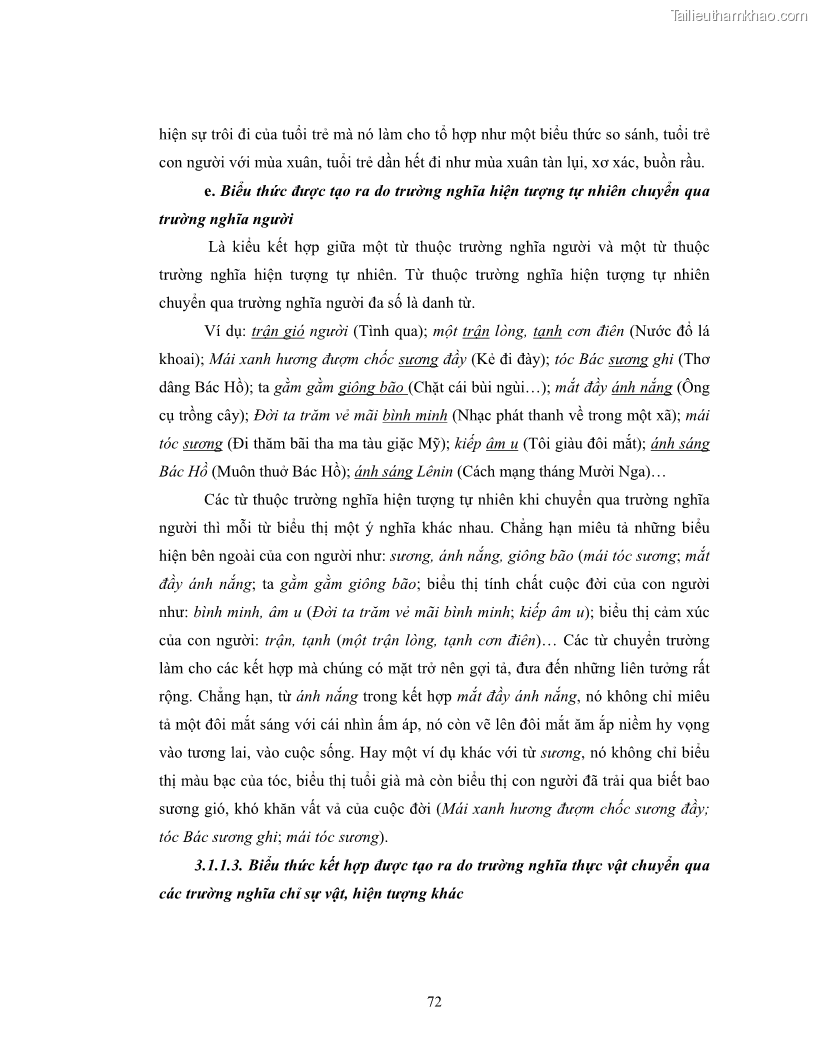 Luận văn thạc sĩ ngôn ngữ học Hiện tượng chuyển trường nghĩa trong thơ Xuân Diệu - 7 Trang 74