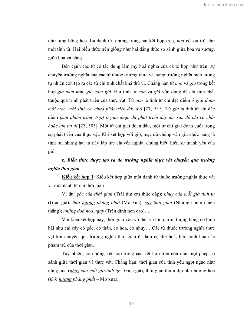 Luận văn thạc sĩ ngôn ngữ học Hiện tượng chuyển trường nghĩa trong thơ Xuân Diệu - 7 Trang 77