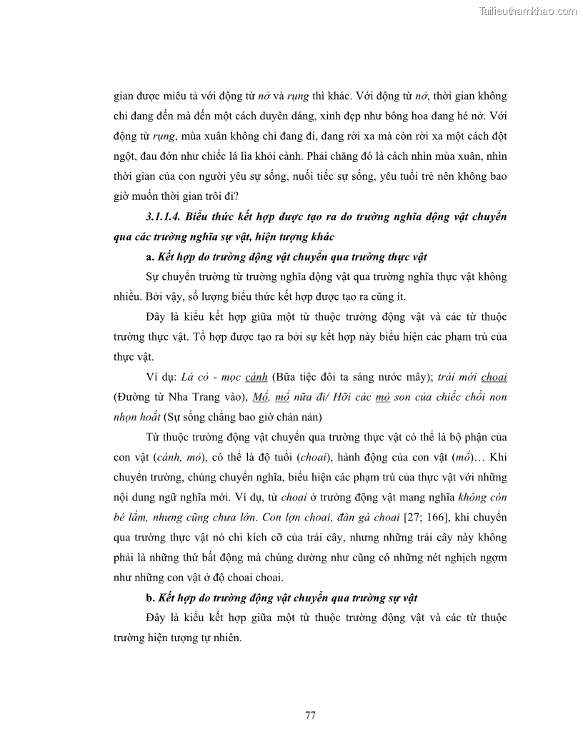 Luận văn thạc sĩ ngôn ngữ học Hiện tượng chuyển trường nghĩa trong thơ Xuân Diệu - 7 Trang 79