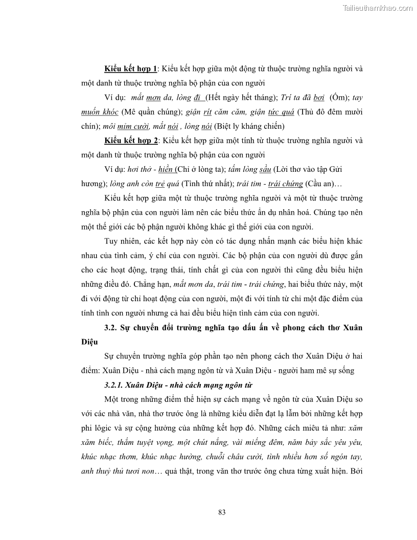 Luận văn thạc sĩ ngôn ngữ học Hiện tượng chuyển trường nghĩa trong thơ Xuân Diệu - 8 Trang 85