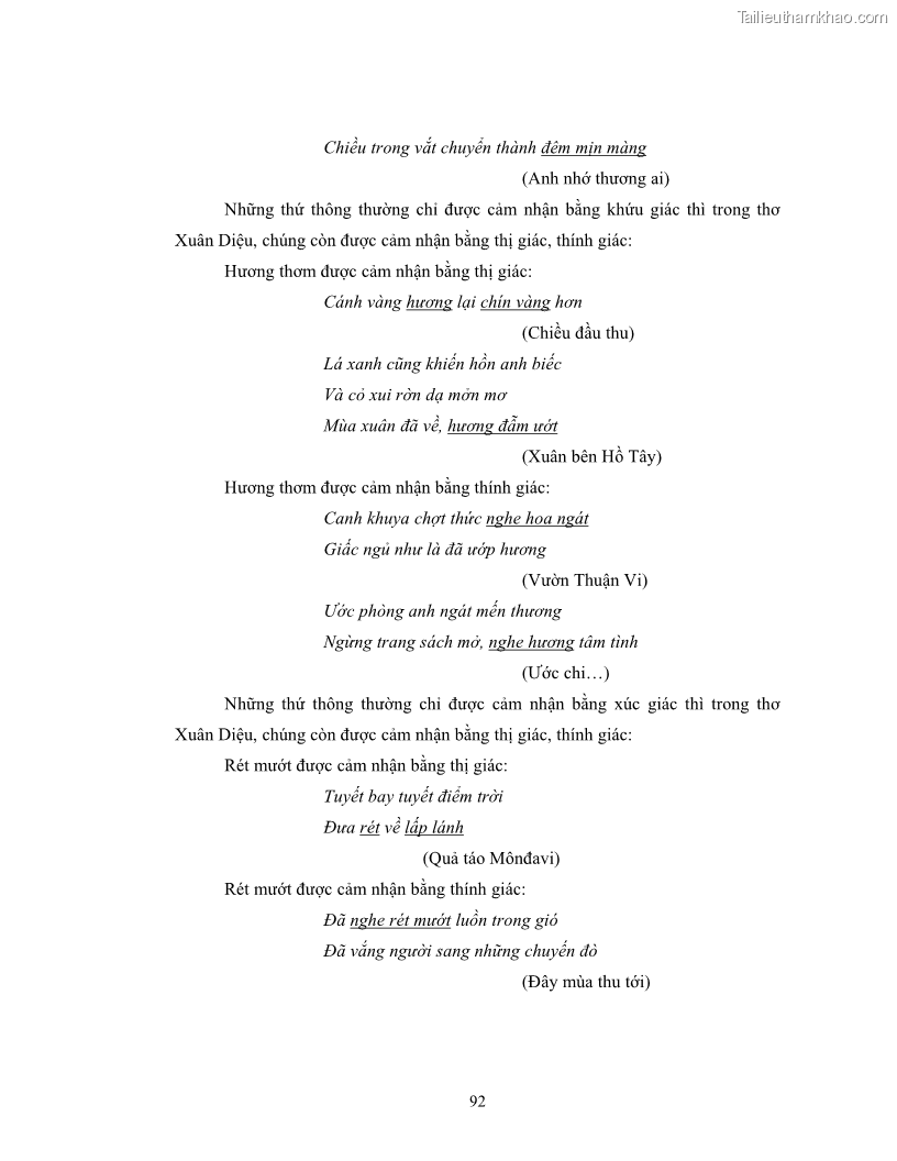 Luận văn thạc sĩ ngôn ngữ học Hiện tượng chuyển trường nghĩa trong thơ Xuân Diệu - 8 Trang 94