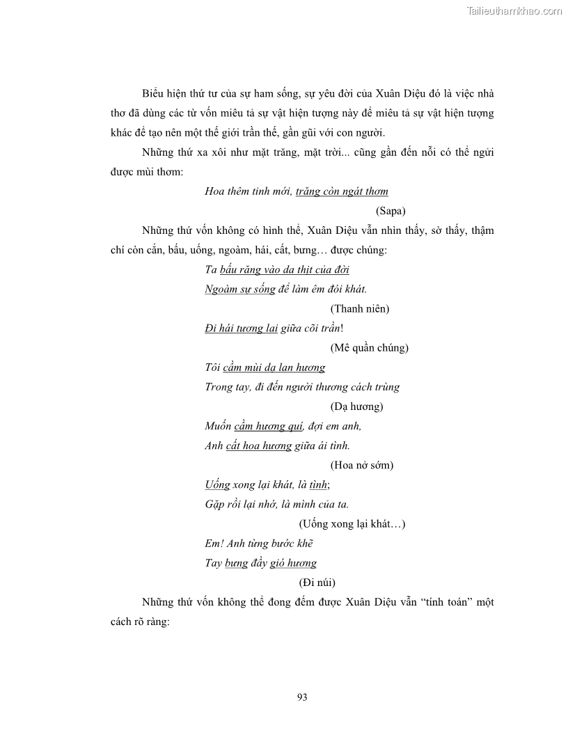 Luận văn thạc sĩ ngôn ngữ học Hiện tượng chuyển trường nghĩa trong thơ Xuân Diệu - 8 Trang 95