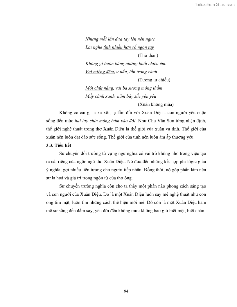 Luận văn thạc sĩ ngôn ngữ học Hiện tượng chuyển trường nghĩa trong thơ Xuân Diệu - 8 Trang 96