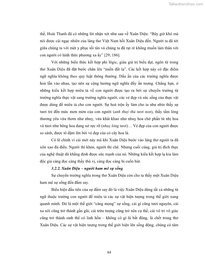 Luận văn thạc sĩ ngôn ngữ học Hiện tượng chuyển trường nghĩa trong thơ Xuân Diệu - 8 Trang 86