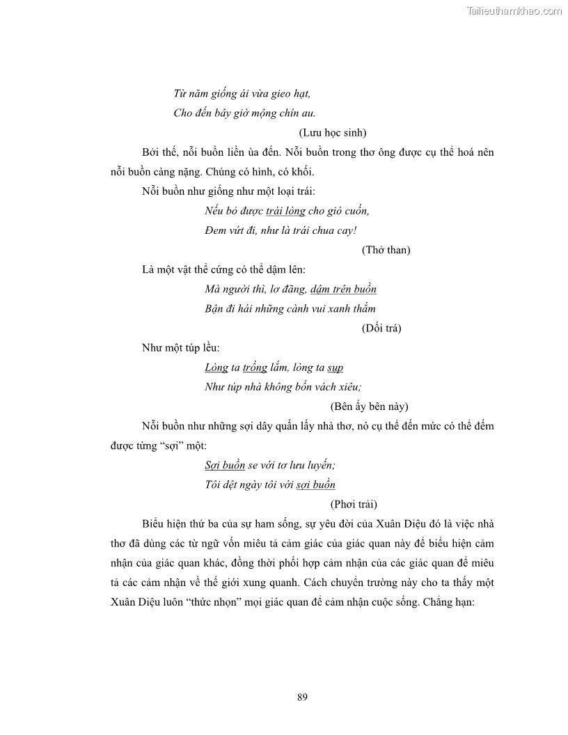 Luận văn thạc sĩ ngôn ngữ học Hiện tượng chuyển trường nghĩa trong thơ Xuân Diệu - 8 Trang 91
