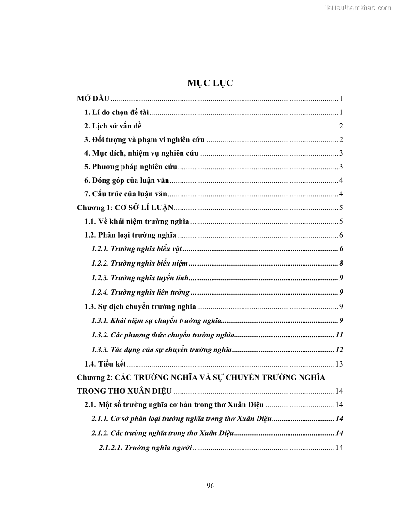 Luận văn thạc sĩ ngôn ngữ học Hiện tượng chuyển trường nghĩa trong thơ Xuân Diệu - 9 Trang 98