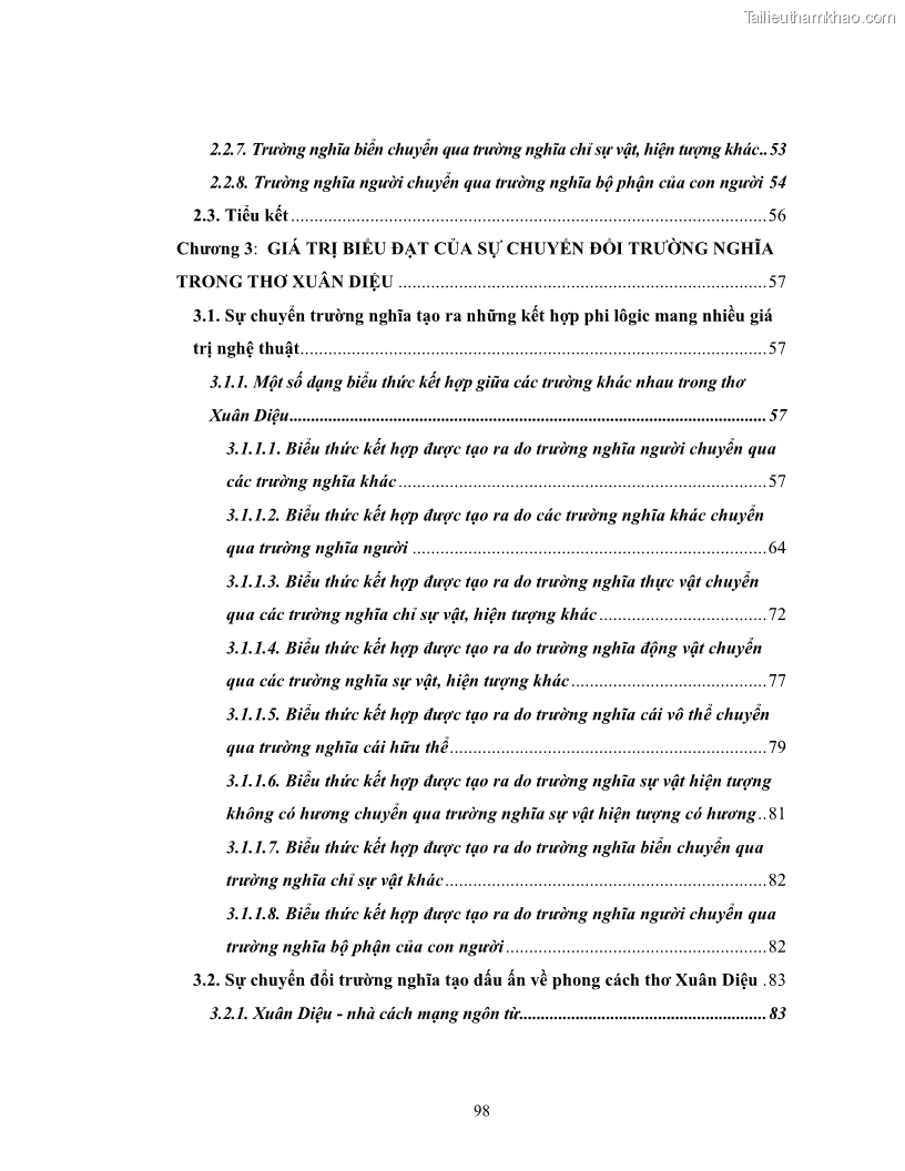 Luận văn thạc sĩ ngôn ngữ học Hiện tượng chuyển trường nghĩa trong thơ Xuân Diệu - 9 Trang 100