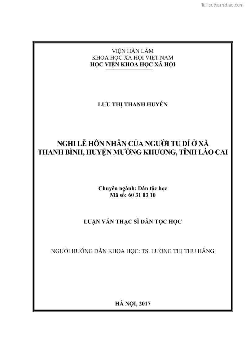 Luận văn thạc sĩ dân tộc học Nghi lễ hôn nhân của người Tu Dí ở xã Thanh Bình, huyện Mường Khương, tỉnh Lào Cai - 1 Trang 2