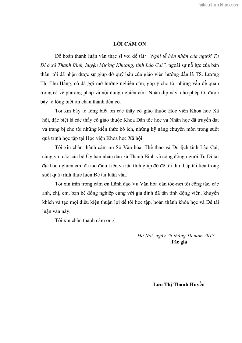 Luận văn thạc sĩ dân tộc học Nghi lễ hôn nhân của người Tu Dí ở xã Thanh Bình, huyện Mường Khương, tỉnh Lào Cai - 1 Trang 4