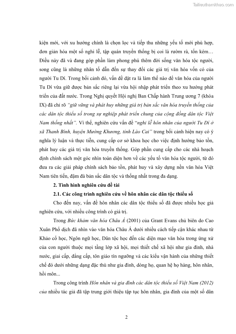Luận văn thạc sĩ dân tộc học Nghi lễ hôn nhân của người Tu Dí ở xã Thanh Bình, huyện Mường Khương, tỉnh Lào Cai - 1 Trang 9