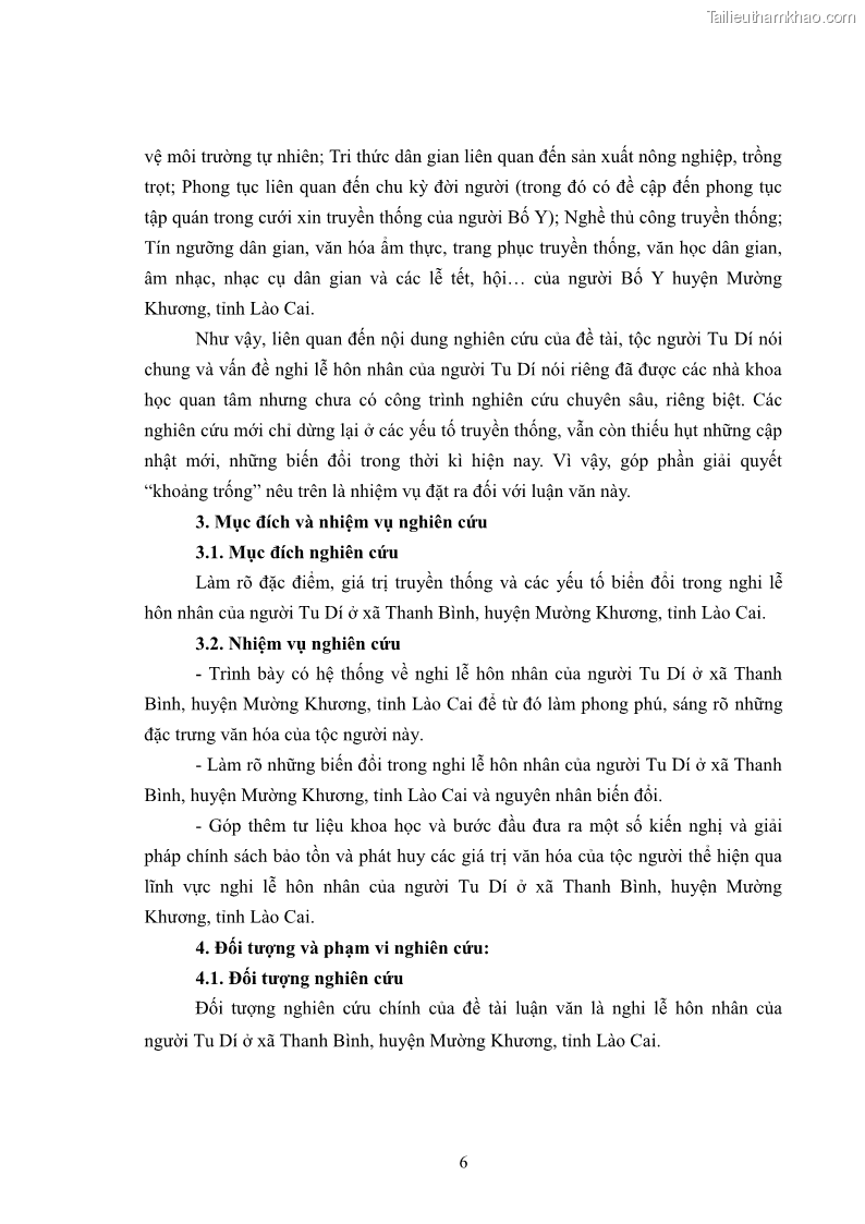 Luận văn thạc sĩ dân tộc học Nghi lễ hôn nhân của người Tu Dí ở xã Thanh Bình, huyện Mường Khương, tỉnh Lào Cai - 2 Trang 13