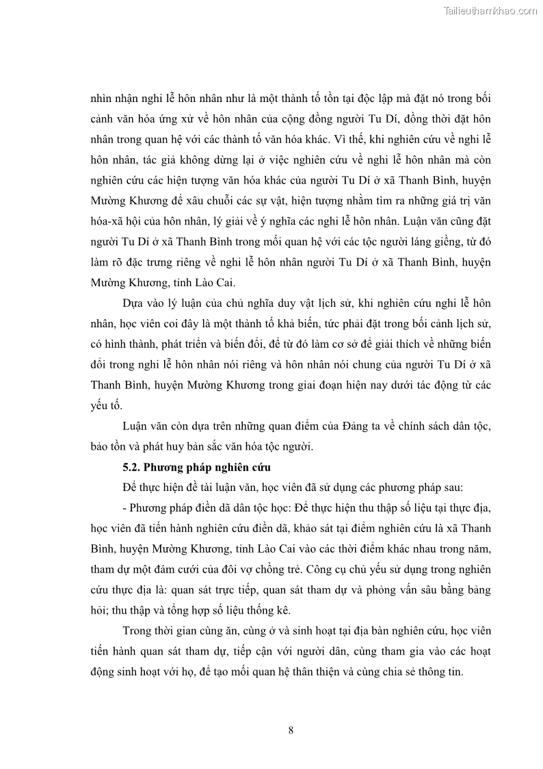 Luận văn thạc sĩ dân tộc học Nghi lễ hôn nhân của người Tu Dí ở xã Thanh Bình, huyện Mường Khương, tỉnh Lào Cai - 2 Trang 15