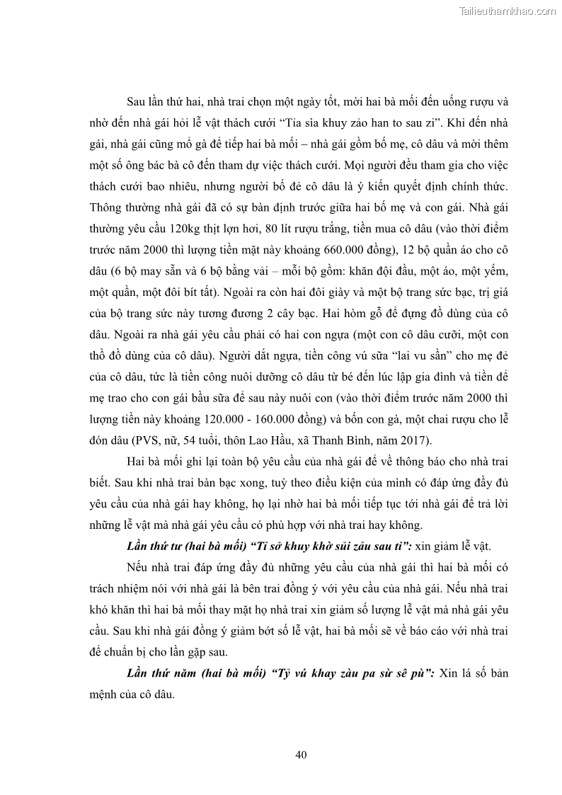 Luận văn thạc sĩ dân tộc học Nghi lễ hôn nhân của người Tu Dí ở xã Thanh Bình, huyện Mường Khương, tỉnh Lào Cai - 4 Trang 47
