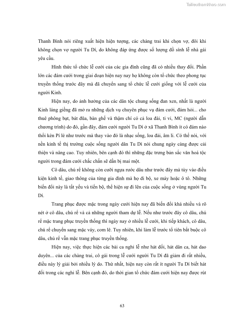 Luận văn thạc sĩ dân tộc học Nghi lễ hôn nhân của người Tu Dí ở xã Thanh Bình, huyện Mường Khương, tỉnh Lào Cai - 6 Trang 70