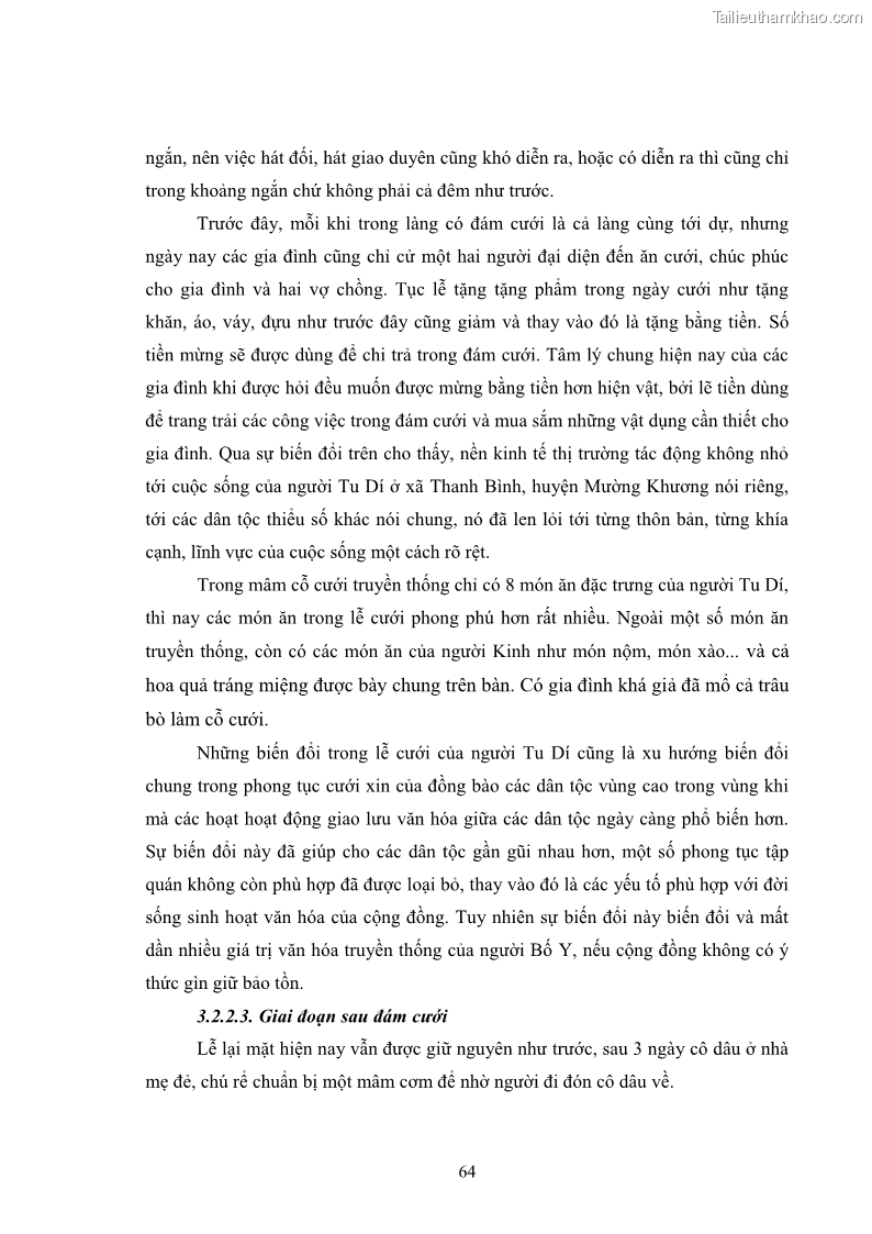 Luận văn thạc sĩ dân tộc học Nghi lễ hôn nhân của người Tu Dí ở xã Thanh Bình, huyện Mường Khương, tỉnh Lào Cai - 6 Trang 71