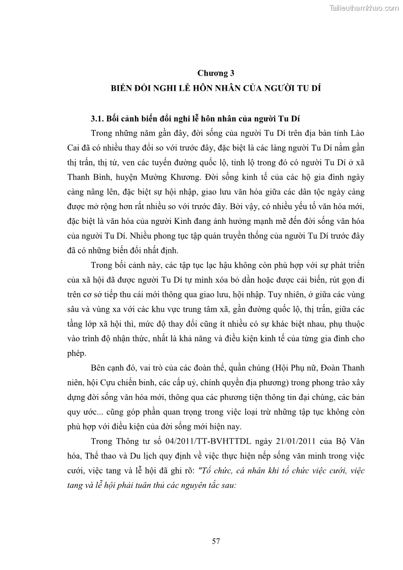 Luận văn thạc sĩ dân tộc học Nghi lễ hôn nhân của người Tu Dí ở xã Thanh Bình, huyện Mường Khương, tỉnh Lào Cai - 6 Trang 64