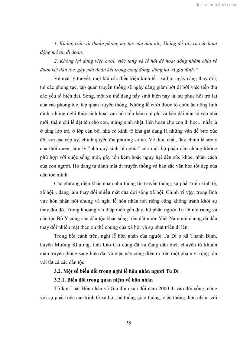 Luận văn thạc sĩ dân tộc học Nghi lễ hôn nhân của người Tu Dí ở xã Thanh Bình, huyện Mường Khương, tỉnh Lào Cai - 6 Trang 65