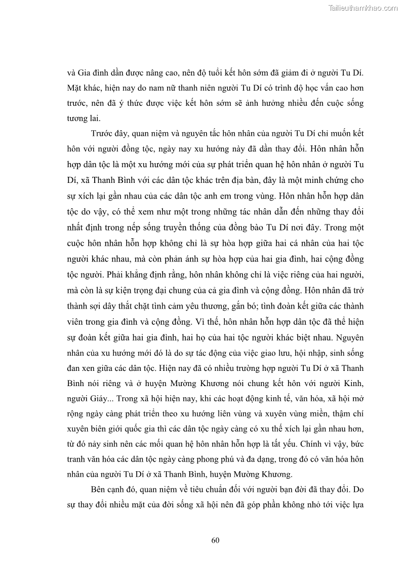 Luận văn thạc sĩ dân tộc học Nghi lễ hôn nhân của người Tu Dí ở xã Thanh Bình, huyện Mường Khương, tỉnh Lào Cai - 6 Trang 67
