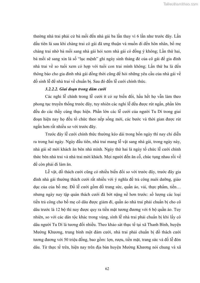 Luận văn thạc sĩ dân tộc học Nghi lễ hôn nhân của người Tu Dí ở xã Thanh Bình, huyện Mường Khương, tỉnh Lào Cai - 6 Trang 69