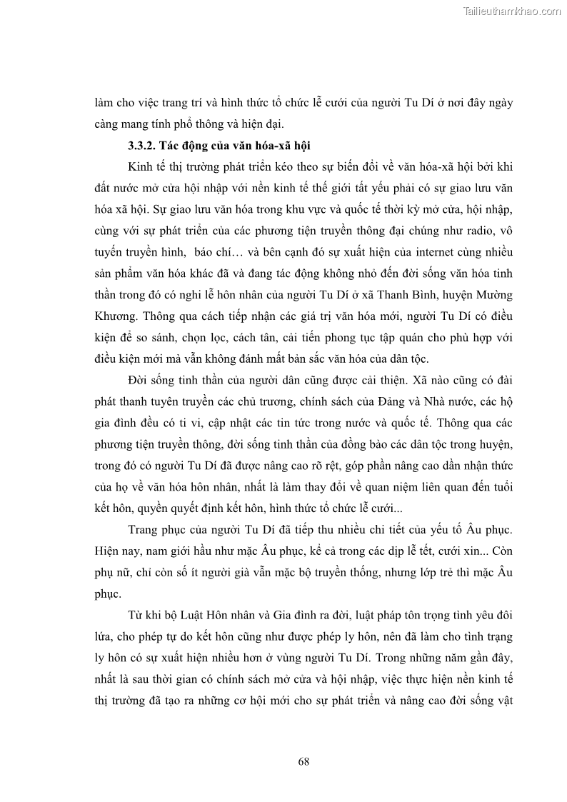Luận văn thạc sĩ dân tộc học Nghi lễ hôn nhân của người Tu Dí ở xã Thanh Bình, huyện Mường Khương, tỉnh Lào Cai - 7 Trang 75
