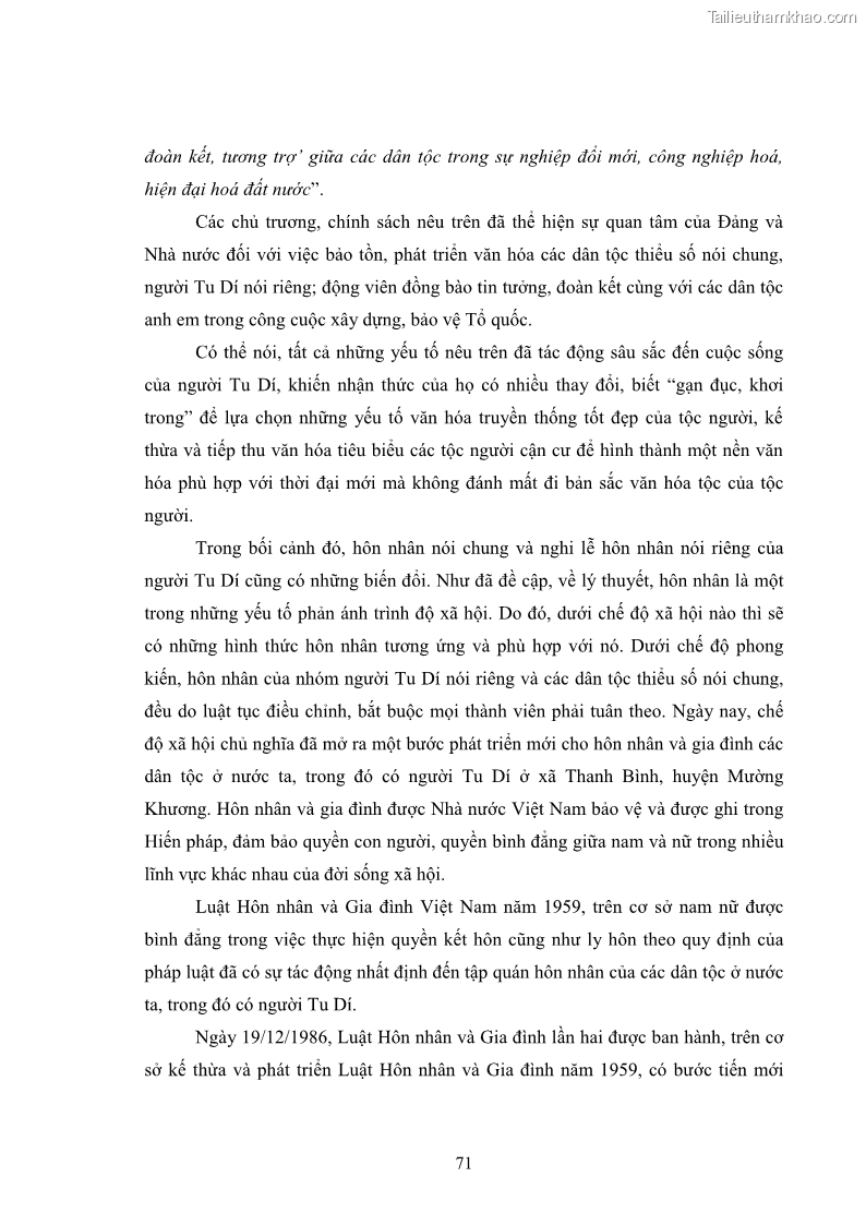 Luận văn thạc sĩ dân tộc học Nghi lễ hôn nhân của người Tu Dí ở xã Thanh Bình, huyện Mường Khương, tỉnh Lào Cai - 7 Trang 78