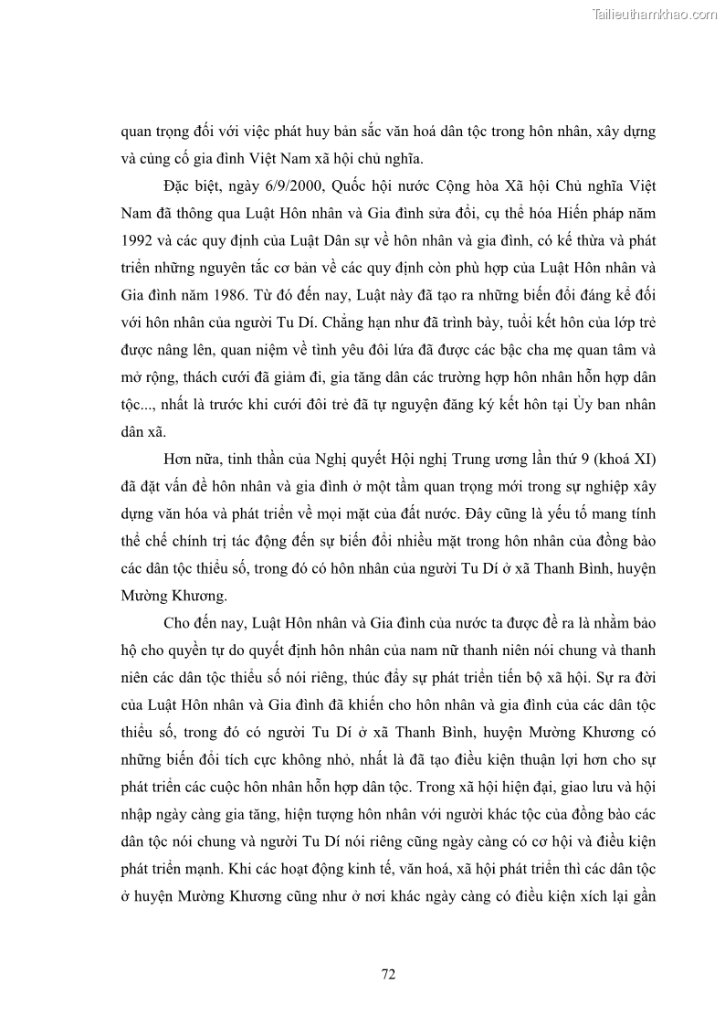 Luận văn thạc sĩ dân tộc học Nghi lễ hôn nhân của người Tu Dí ở xã Thanh Bình, huyện Mường Khương, tỉnh Lào Cai - 7 Trang 79