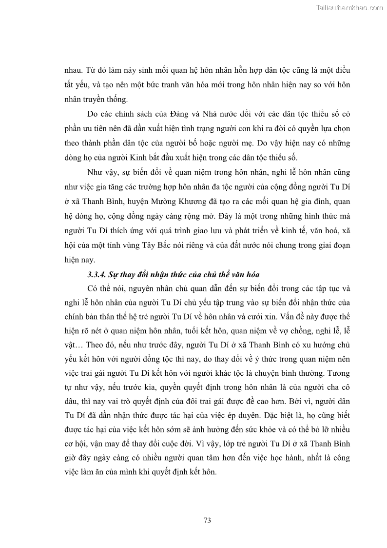 Luận văn thạc sĩ dân tộc học Nghi lễ hôn nhân của người Tu Dí ở xã Thanh Bình, huyện Mường Khương, tỉnh Lào Cai - 7 Trang 80