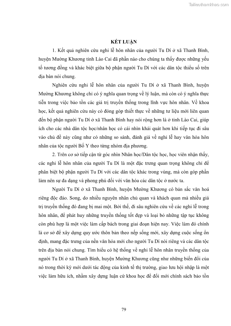Luận văn thạc sĩ dân tộc học Nghi lễ hôn nhân của người Tu Dí ở xã Thanh Bình, huyện Mường Khương, tỉnh Lào Cai - 8 Trang 86