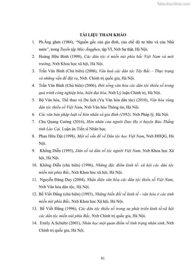 Luận văn thạc sĩ dân tộc học Nghi lễ hôn nhân của người Tu Dí ở xã Thanh Bình, huyện Mường Khương, tỉnh Lào Cai - 8 Trang 88