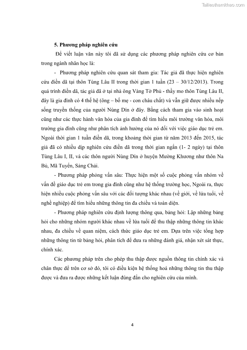 Luận văn thạc sĩ dân tộc học Tri thức địa phương về giáo dục trẻ em của người Nùng Dín ở thôn Tùng Lâu, Xã Tung Chung Phố, Huyện Mường Khương, tỉnh Lào Cai - 1 Trang 10