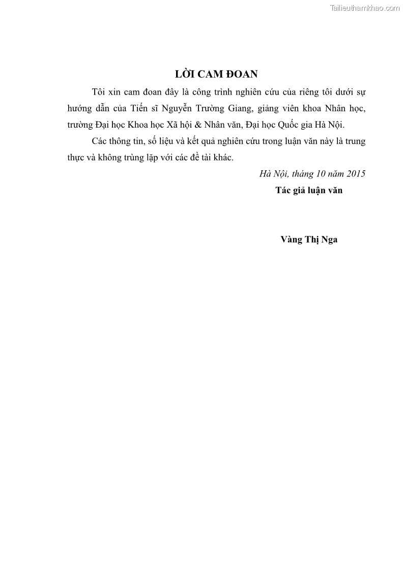 Luận văn thạc sĩ dân tộc học Tri thức địa phương về giáo dục trẻ em của người Nùng Dín ở thôn Tùng Lâu, Xã Tung Chung Phố, Huyện Mường Khương, tỉnh Lào Cai - 1 Trang 2