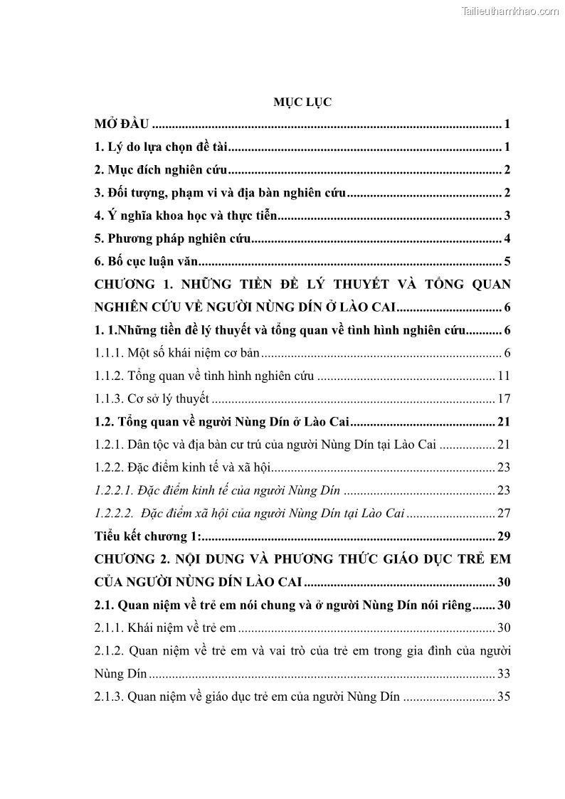 Luận văn thạc sĩ dân tộc học Tri thức địa phương về giáo dục trẻ em của người Nùng Dín ở thôn Tùng Lâu, Xã Tung Chung Phố, Huyện Mường Khương, tỉnh Lào Cai - 1 Trang 4