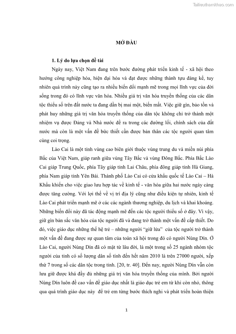 Luận văn thạc sĩ dân tộc học Tri thức địa phương về giáo dục trẻ em của người Nùng Dín ở thôn Tùng Lâu, Xã Tung Chung Phố, Huyện Mường Khương, tỉnh Lào Cai - 1 Trang 7