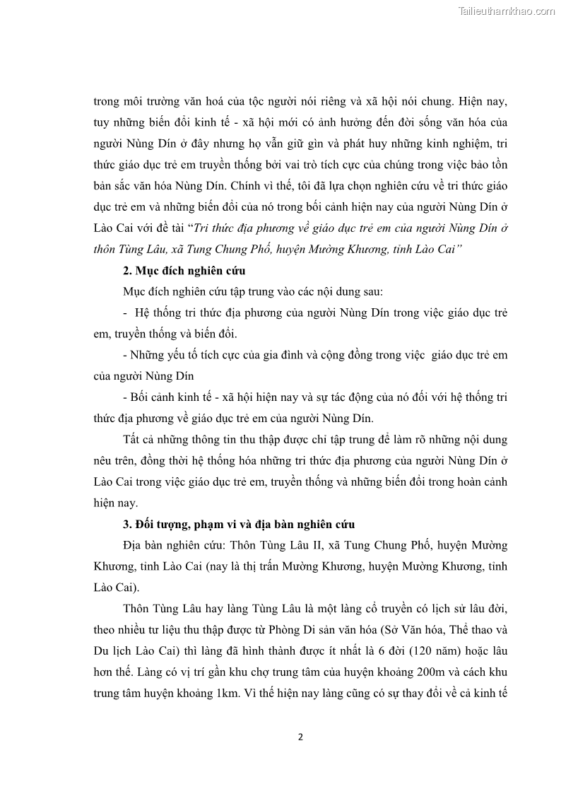 Luận văn thạc sĩ dân tộc học Tri thức địa phương về giáo dục trẻ em của người Nùng Dín ở thôn Tùng Lâu, Xã Tung Chung Phố, Huyện Mường Khương, tỉnh Lào Cai - 1 Trang 8