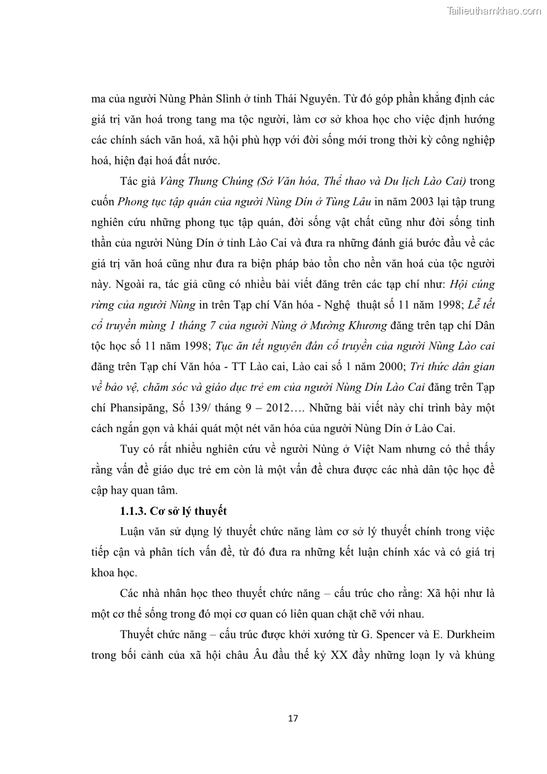 Luận văn thạc sĩ dân tộc học Tri thức địa phương về giáo dục trẻ em của người Nùng Dín ở thôn Tùng Lâu, Xã Tung Chung Phố, Huyện Mường Khương, tỉnh Lào Cai - 2 Trang 23