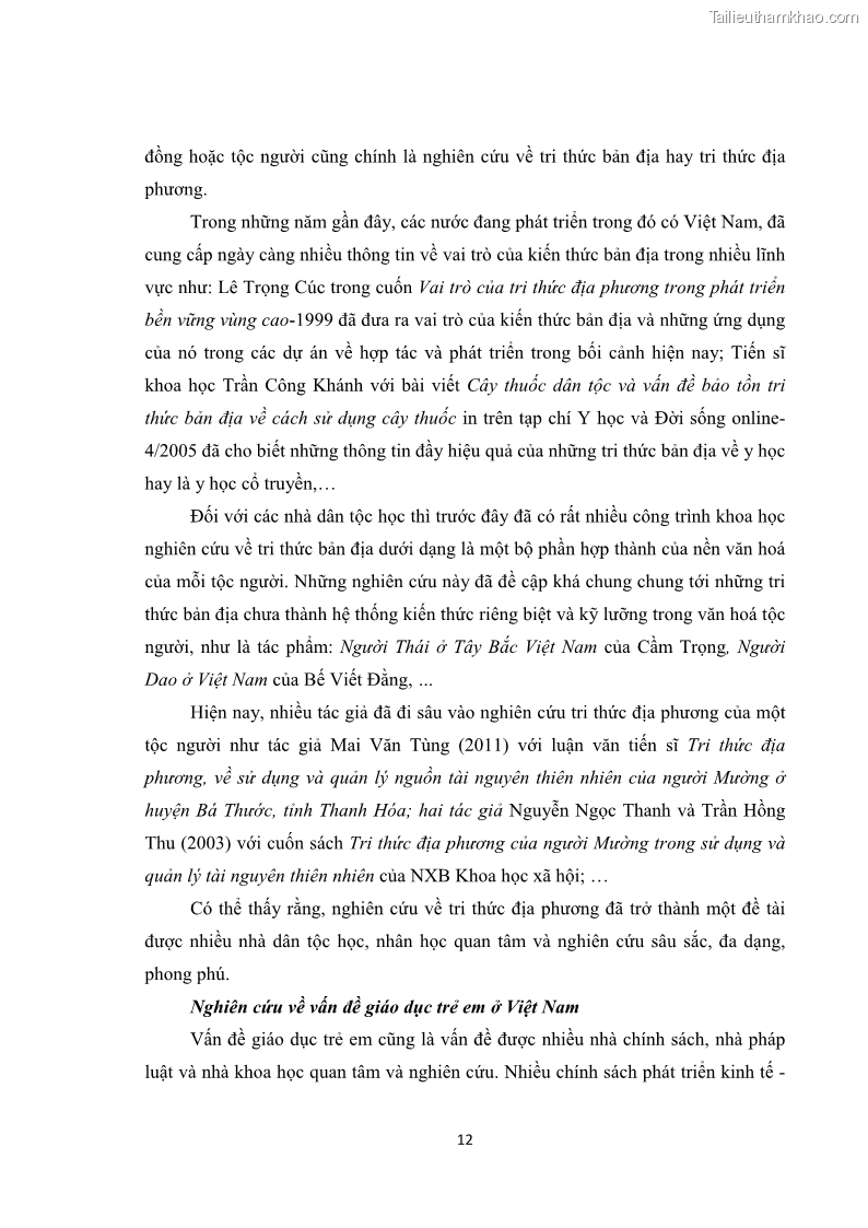 Luận văn thạc sĩ dân tộc học Tri thức địa phương về giáo dục trẻ em của người Nùng Dín ở thôn Tùng Lâu, Xã Tung Chung Phố, Huyện Mường Khương, tỉnh Lào Cai - 2 Trang 18