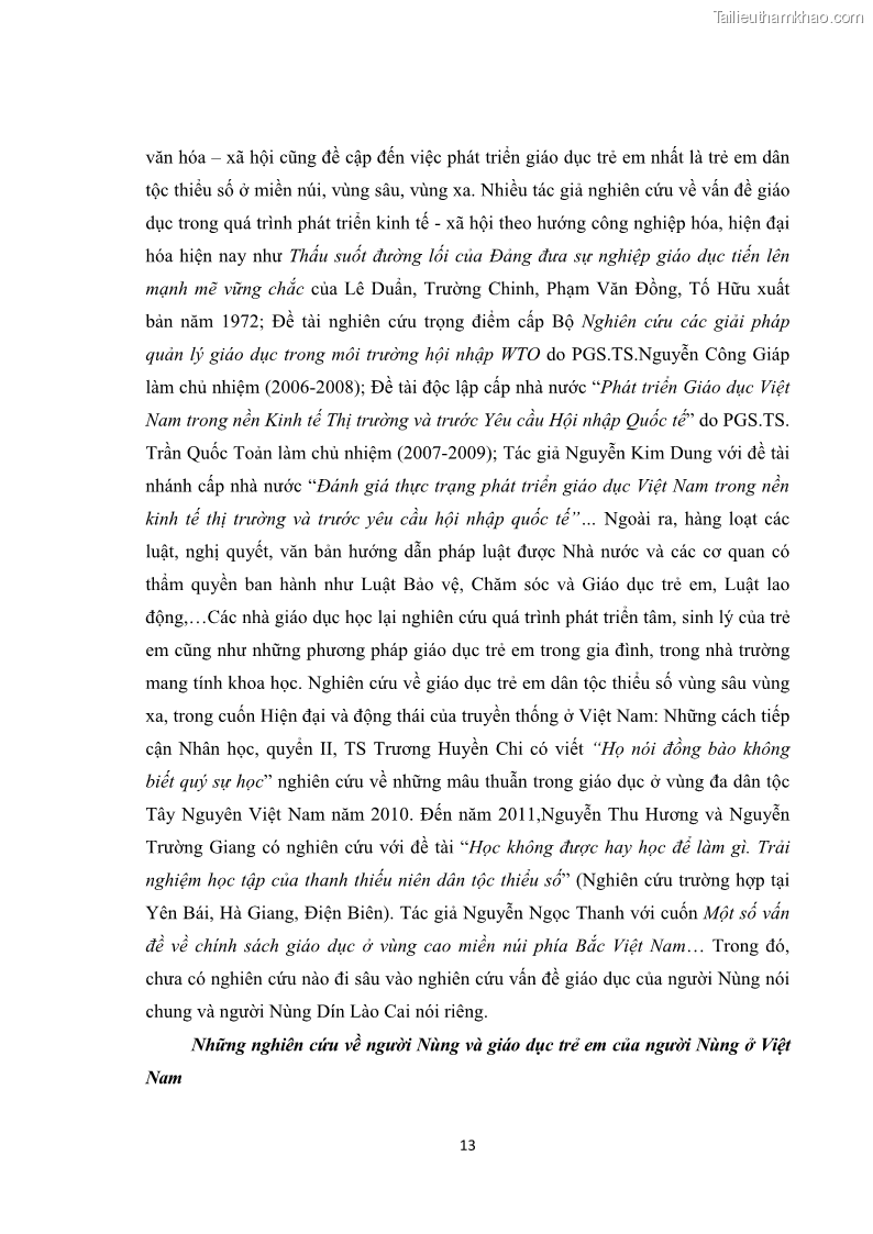 Luận văn thạc sĩ dân tộc học Tri thức địa phương về giáo dục trẻ em của người Nùng Dín ở thôn Tùng Lâu, Xã Tung Chung Phố, Huyện Mường Khương, tỉnh Lào Cai - 2 Trang 19