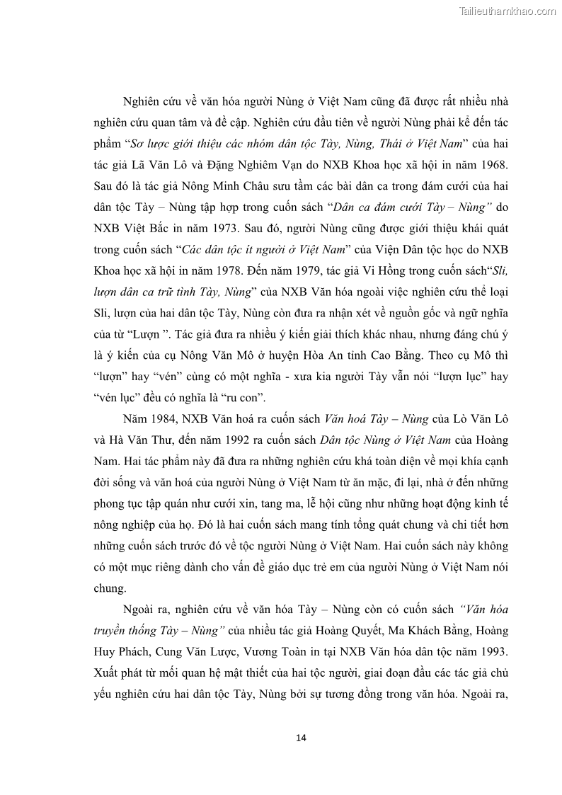 Luận văn thạc sĩ dân tộc học Tri thức địa phương về giáo dục trẻ em của người Nùng Dín ở thôn Tùng Lâu, Xã Tung Chung Phố, Huyện Mường Khương, tỉnh Lào Cai - 2 Trang 20
