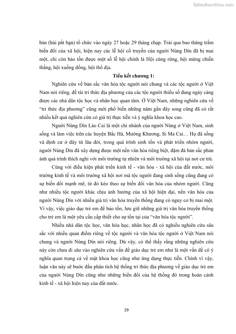 Luận văn thạc sĩ dân tộc học Tri thức địa phương về giáo dục trẻ em của người Nùng Dín ở thôn Tùng Lâu, Xã Tung Chung Phố, Huyện Mường Khương, tỉnh Lào Cai - 3 Trang 35