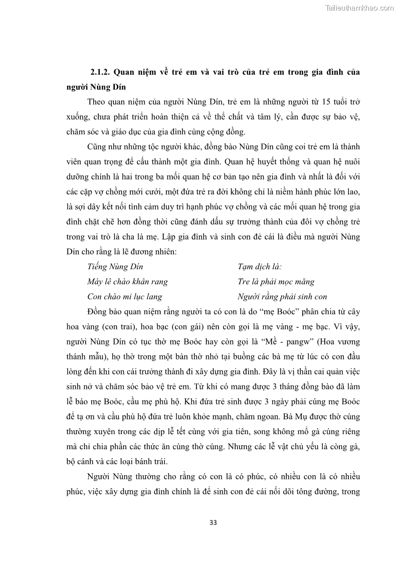 Luận văn thạc sĩ dân tộc học Tri thức địa phương về giáo dục trẻ em của người Nùng Dín ở thôn Tùng Lâu, Xã Tung Chung Phố, Huyện Mường Khương, tỉnh Lào Cai - 4 Trang 39
