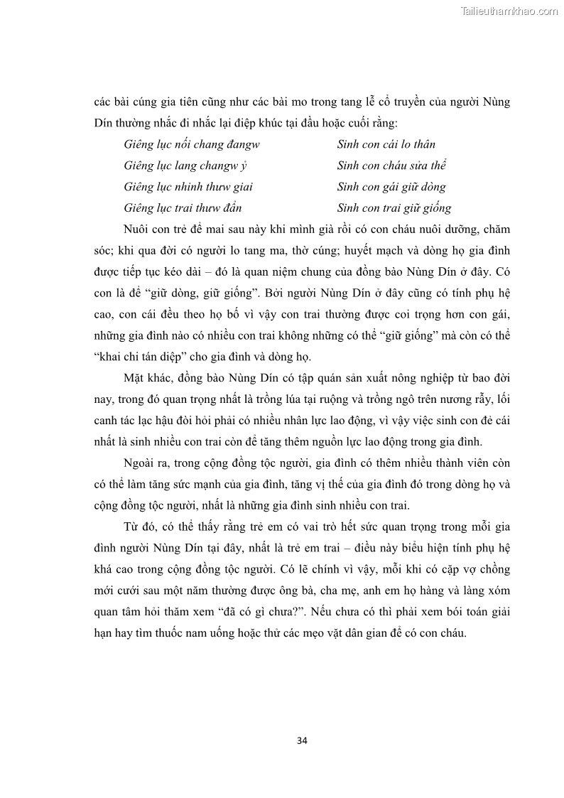 Luận văn thạc sĩ dân tộc học Tri thức địa phương về giáo dục trẻ em của người Nùng Dín ở thôn Tùng Lâu, Xã Tung Chung Phố, Huyện Mường Khương, tỉnh Lào Cai - 4 Trang 40