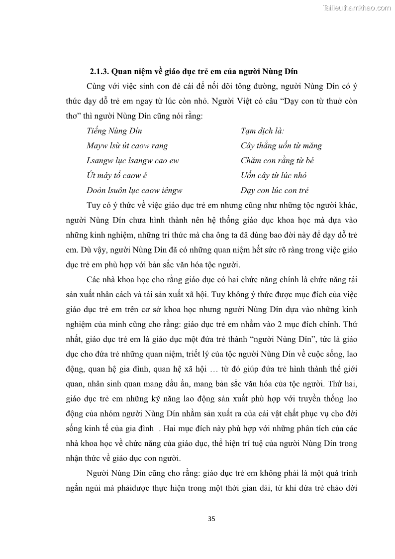 Luận văn thạc sĩ dân tộc học Tri thức địa phương về giáo dục trẻ em của người Nùng Dín ở thôn Tùng Lâu, Xã Tung Chung Phố, Huyện Mường Khương, tỉnh Lào Cai - 4 Trang 41