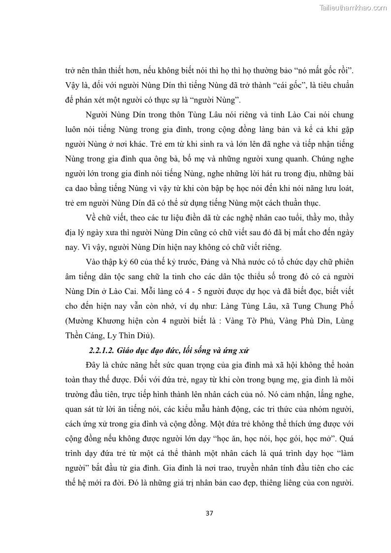 Luận văn thạc sĩ dân tộc học Tri thức địa phương về giáo dục trẻ em của người Nùng Dín ở thôn Tùng Lâu, Xã Tung Chung Phố, Huyện Mường Khương, tỉnh Lào Cai - 4 Trang 43